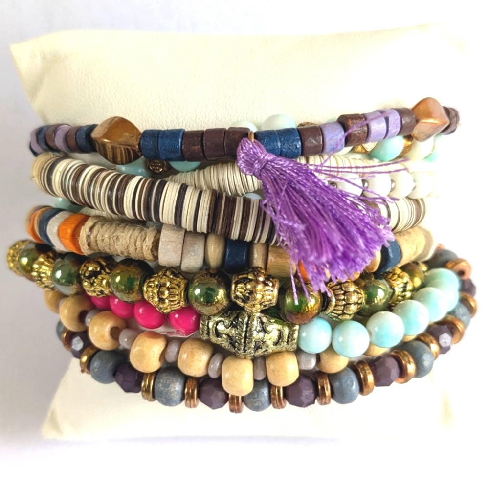 🟣Bohemian Multicolor Beaded Stretch Bracelet Set